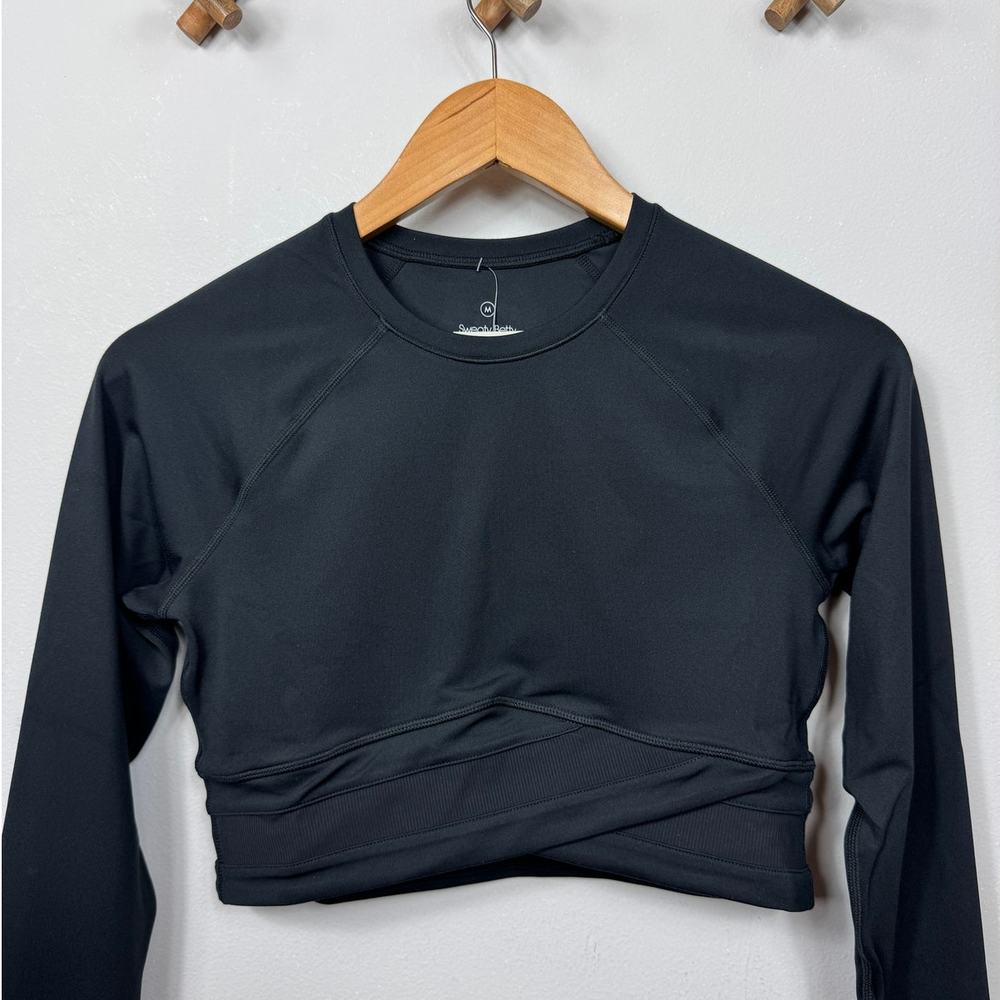 New Sweaty Betty All Day Wrap Waist Long Sleeve Top in Black Size M - Picture 6 of 12